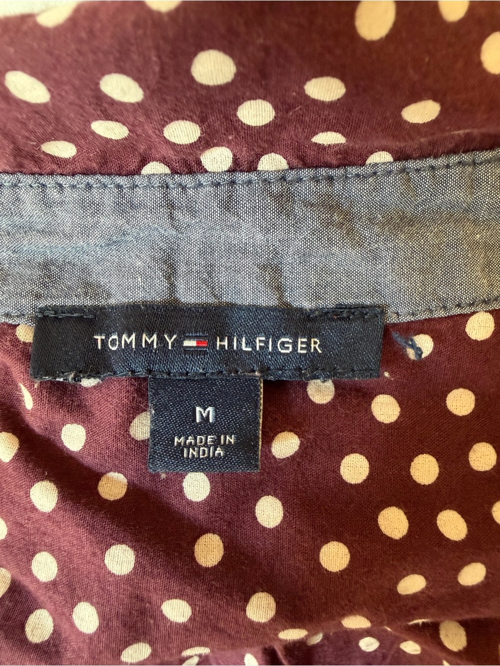 Tommy Hilfiger Burgundy Maroon Polka Dot Cotton Button Down Shirt Top - Picture 3 of 4